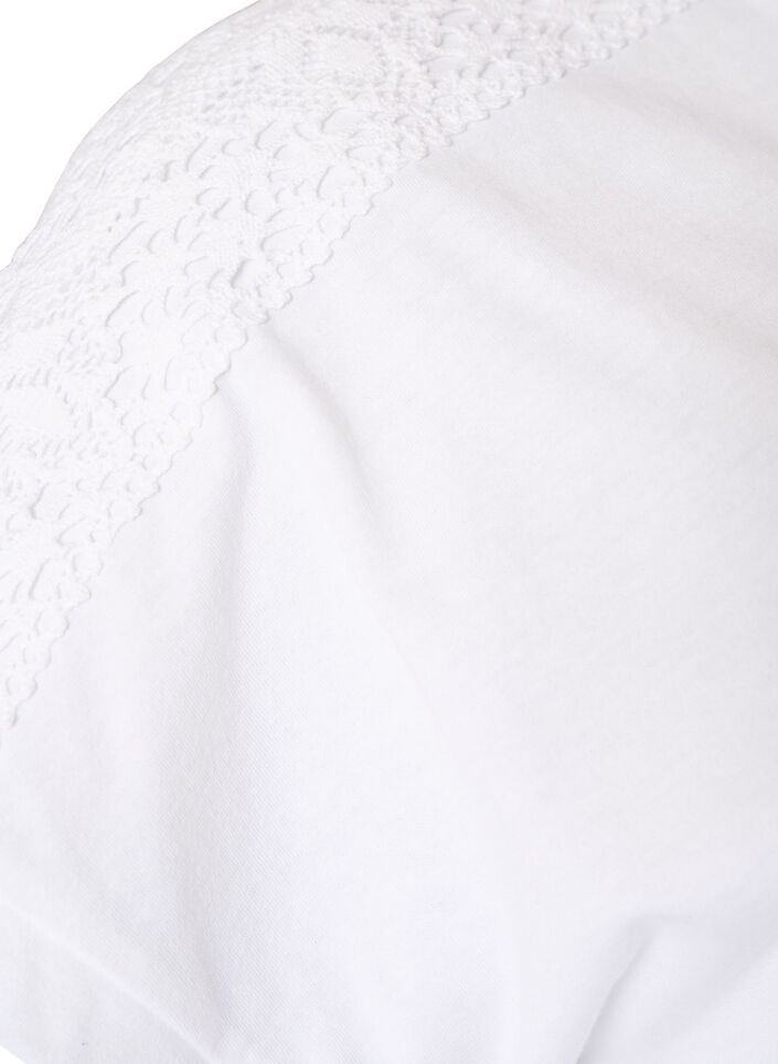 T-shirt i bomull med virkad detalj, Vit, Packshot image number 3