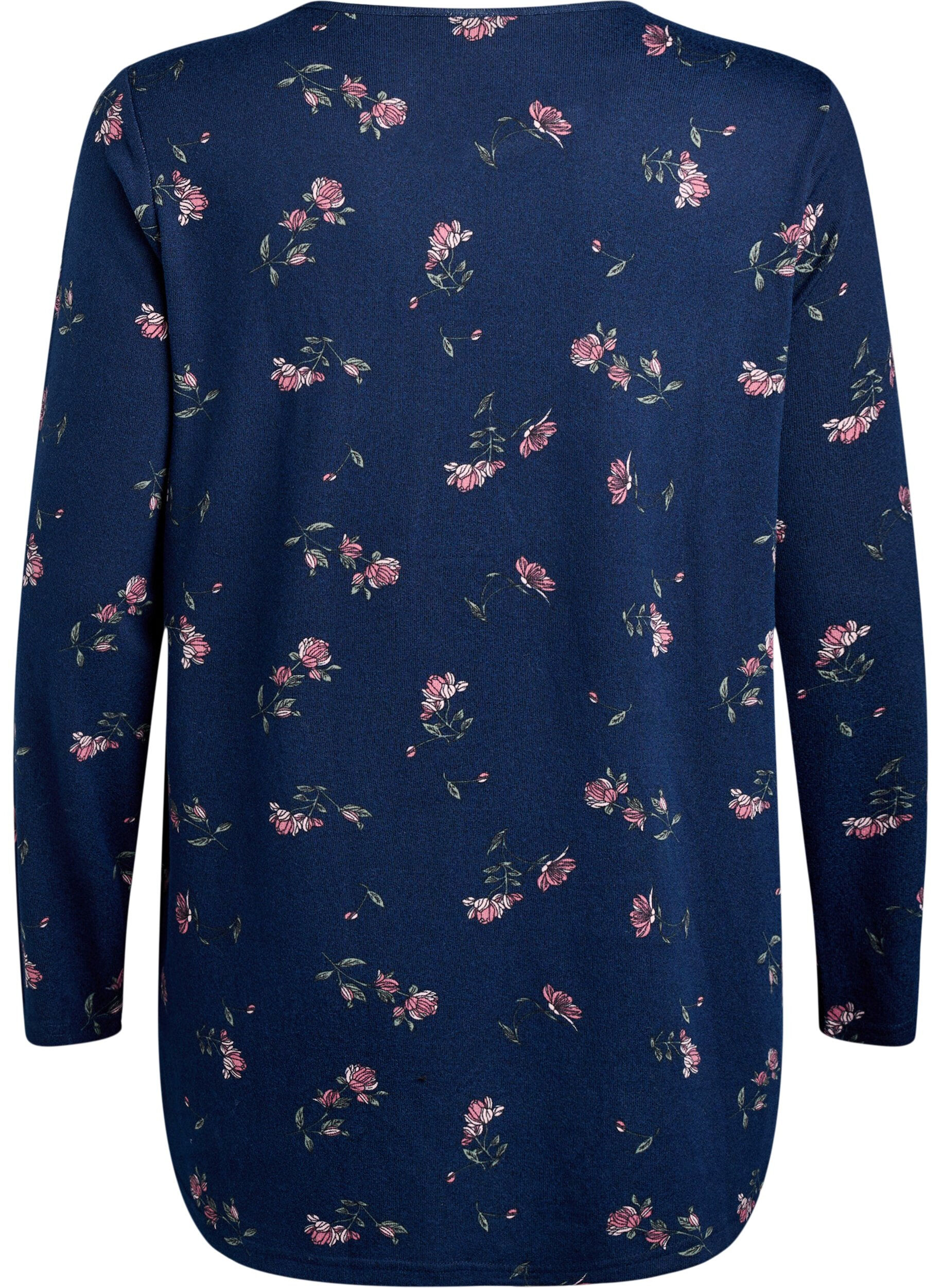 ZizziBlommig blus med l&aring;nga &auml;rmar, Bl&aring;, Packshot image number 1