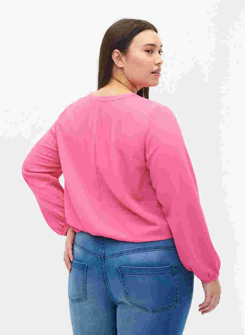 Enfärgad blus med v-hals, Shocking Pink, Model image number 1
