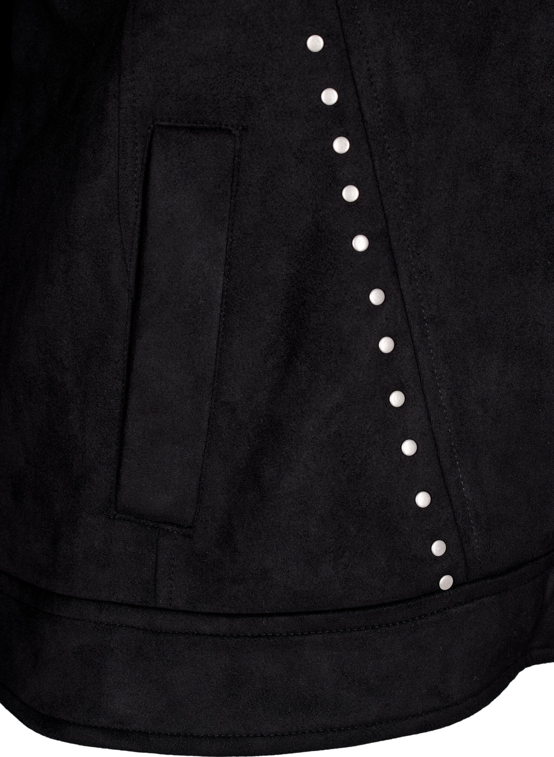 Zizzi Bikerjacka i imitationsmocka med nitar, Svart, Packshot image number 3