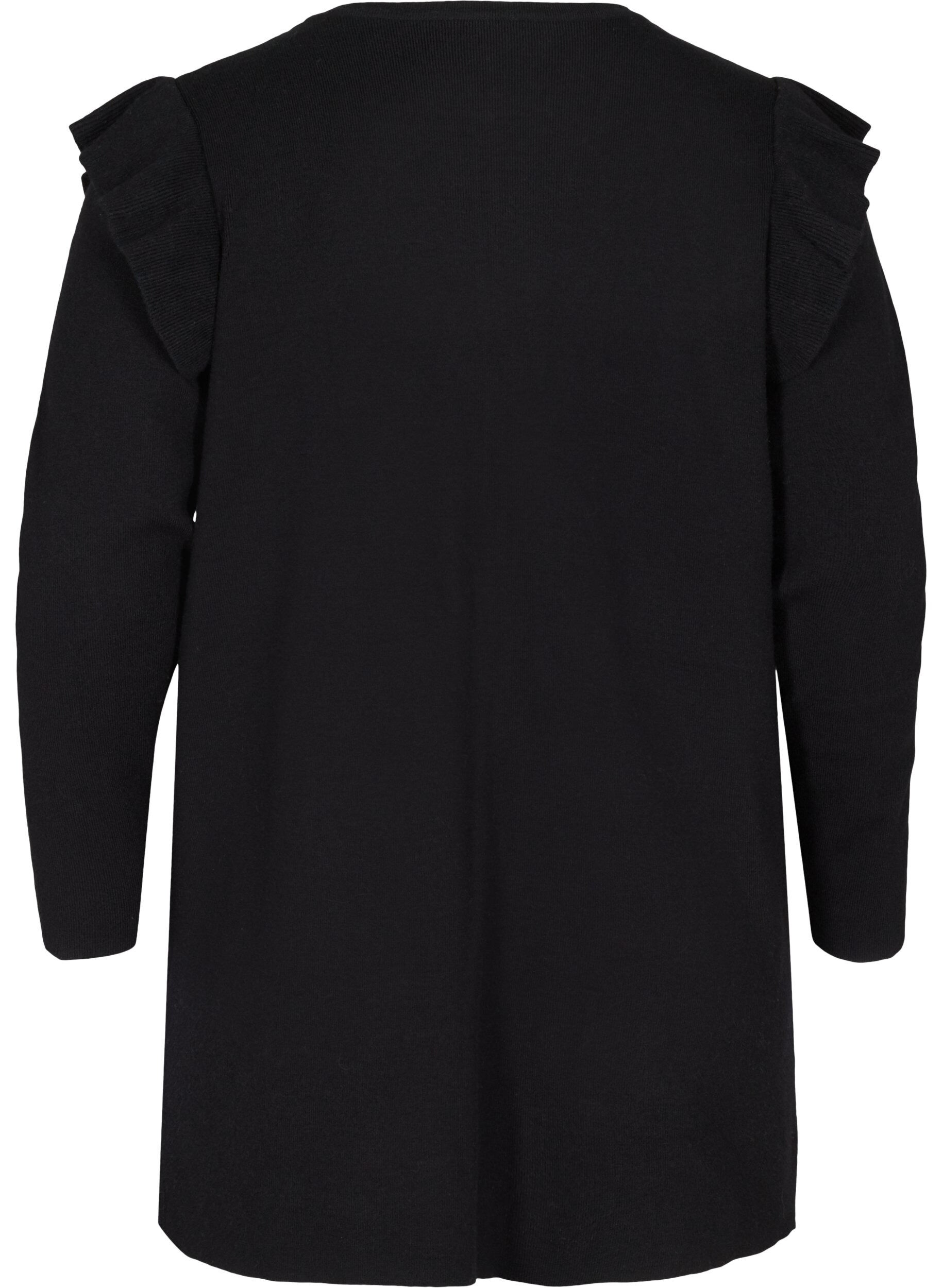 Zizzi Stickad cardigan med volanger och fickor, Black, Packshot image number 1