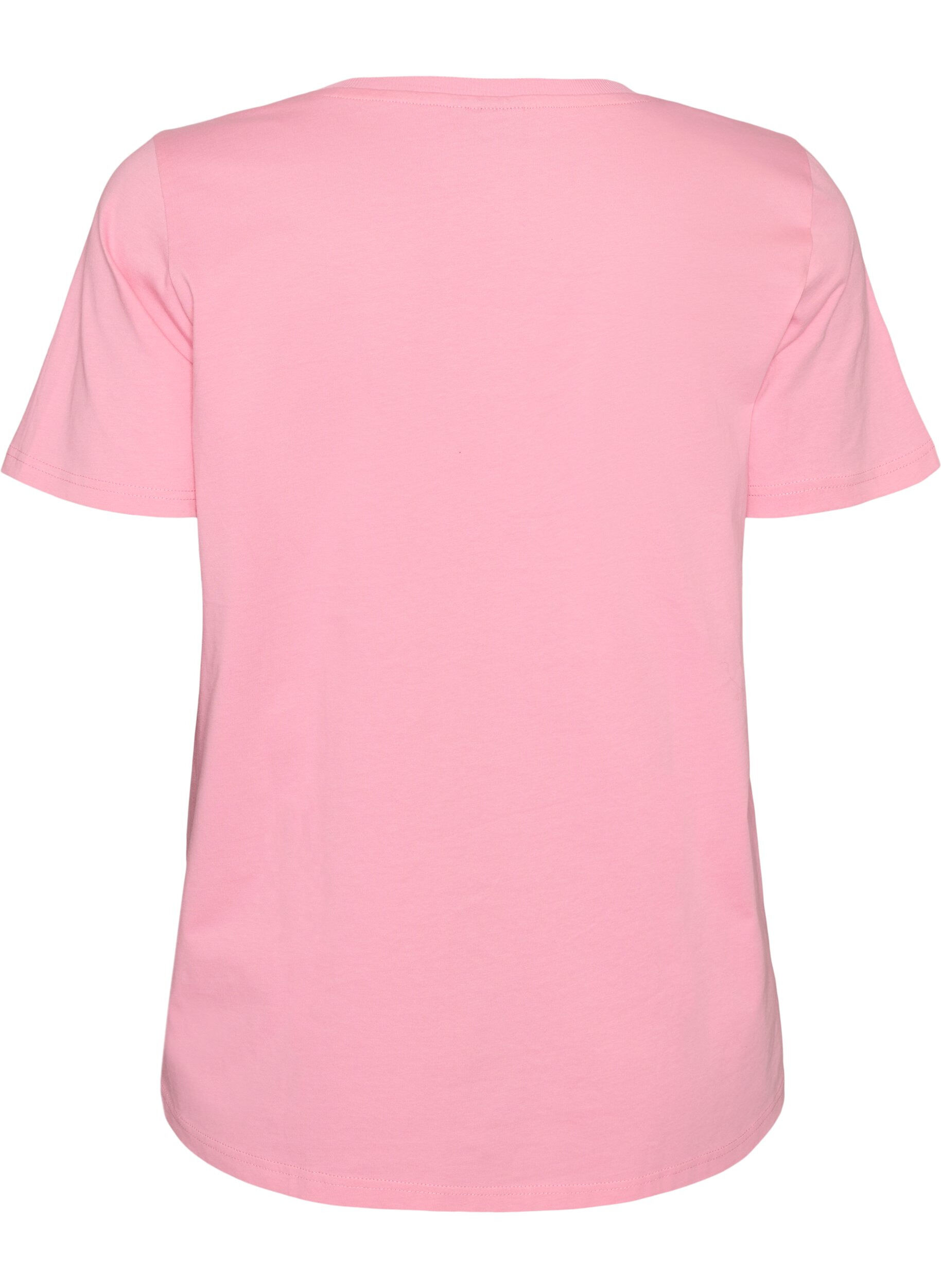 ZizziT-shirt i bomull med tryck framtill, Rosa, Packshot image number 1