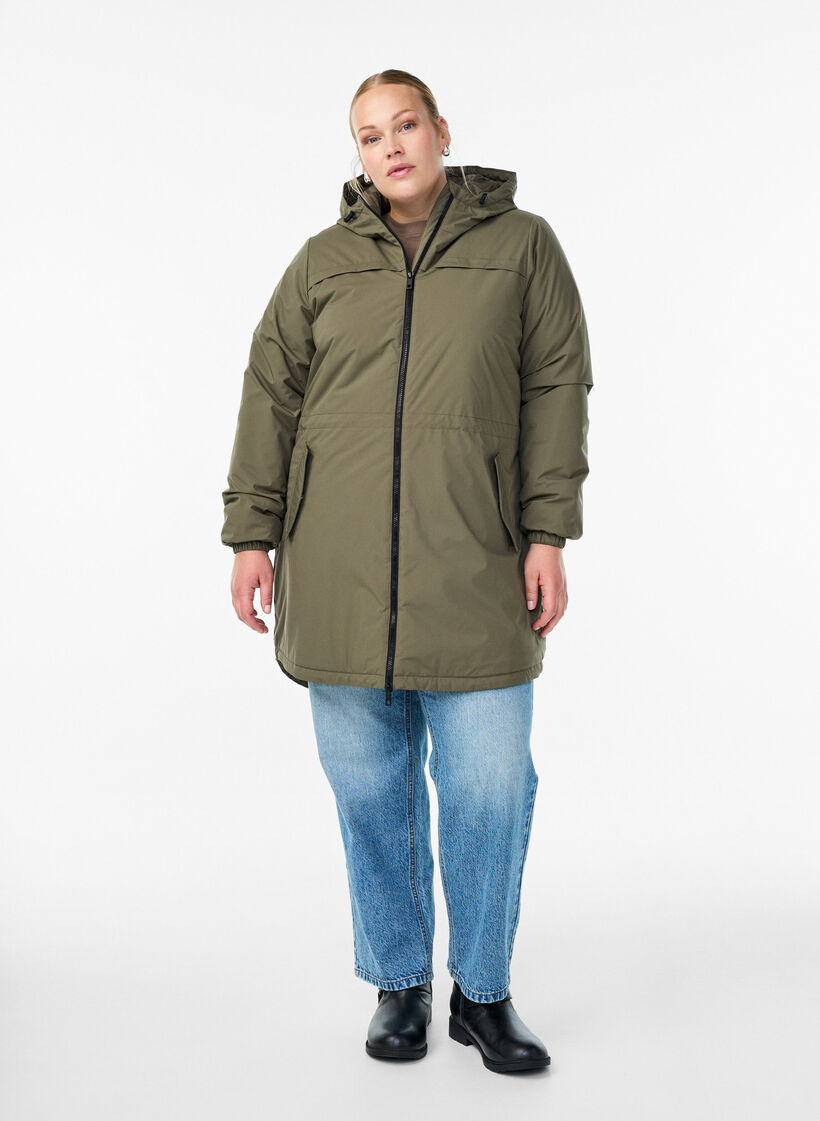 L&auml;tt vadderad parkas med huva, Gr&ouml;n, Model image number 1