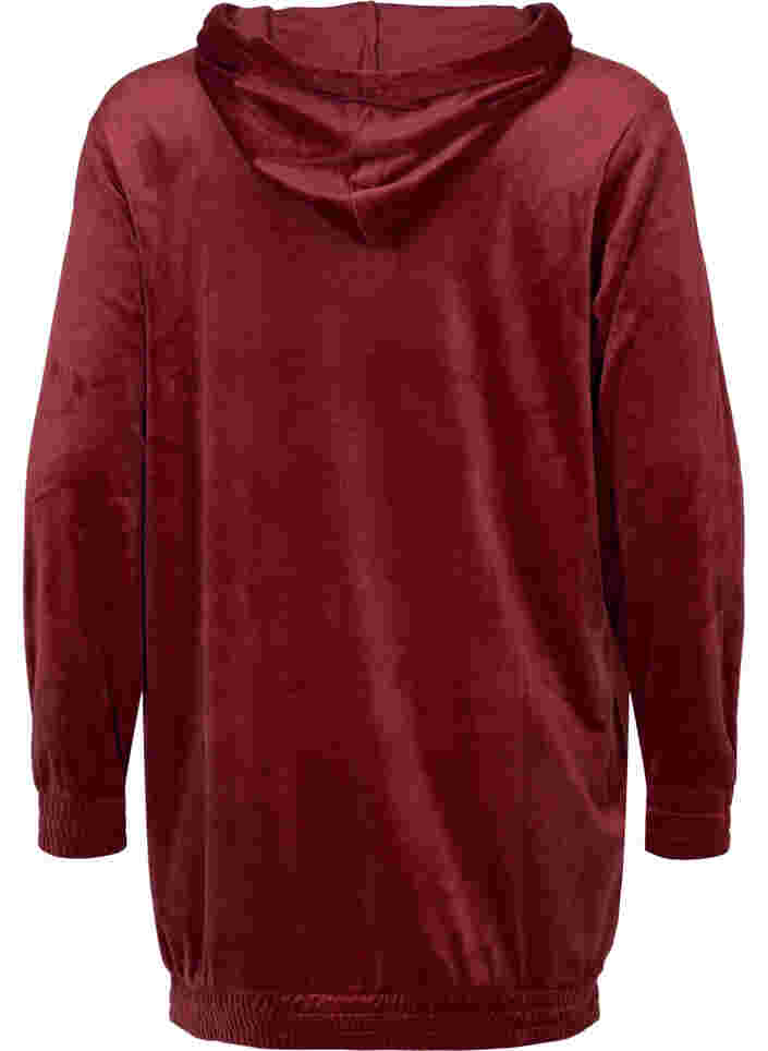 Sweatshirtklänning i velour med huva, Cabernet, Packshot image number 1