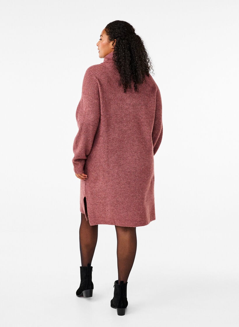 Stickad kl&auml;nning med polokrage, Rosa, Model image number 2