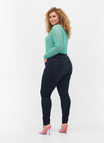 Super slim Bea jeans med extra hög midja, Unwashed, Model image number 1