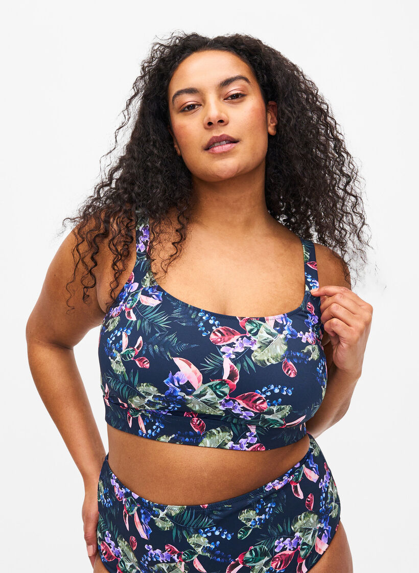 Bikinitopp med tryck och justerbara axelband, Deep Palm AOP, Model image number 0