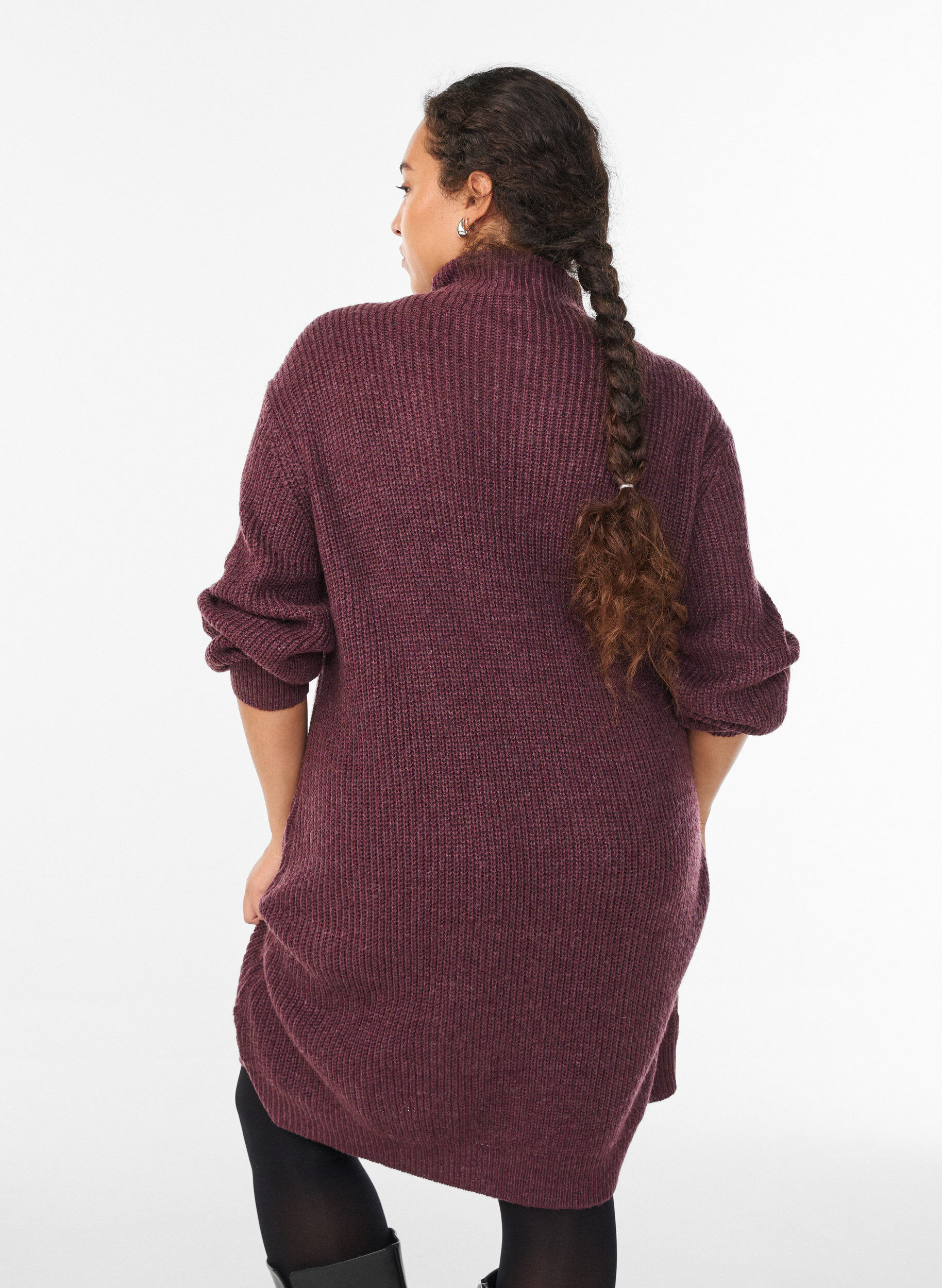 Zizzi FLASH - Kort stickad kl&auml;nning med h&ouml;g hals, R&ouml;d, Model image number 2