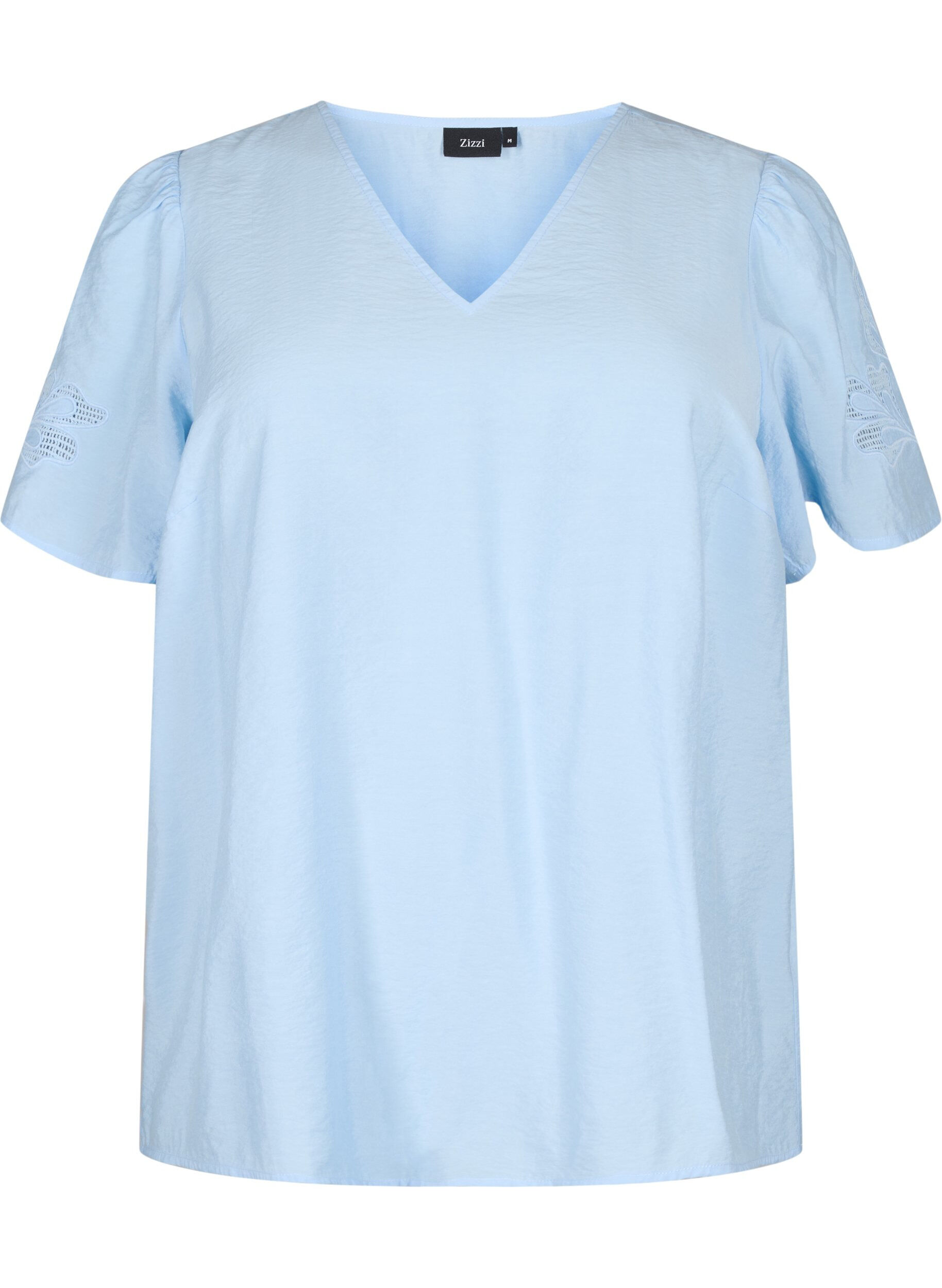 Kort&auml;rmad viskosblus med broderi