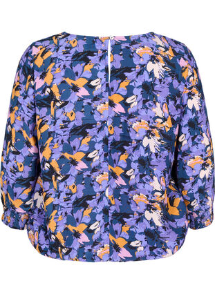 Blommig viskosblus med smock, Purple Flower AOP, Packshot image number 1