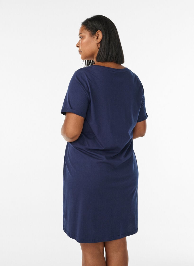 Kortärmat nattlinne i ekologisk bomull, Blå, Model image number 2