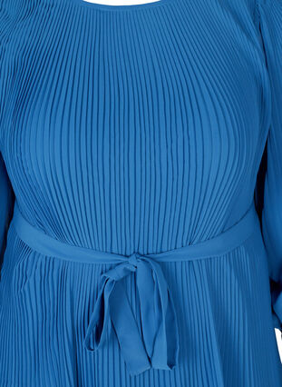 Långärmad plisse klänning med knytband, Classic Blue , Packshot image number 2