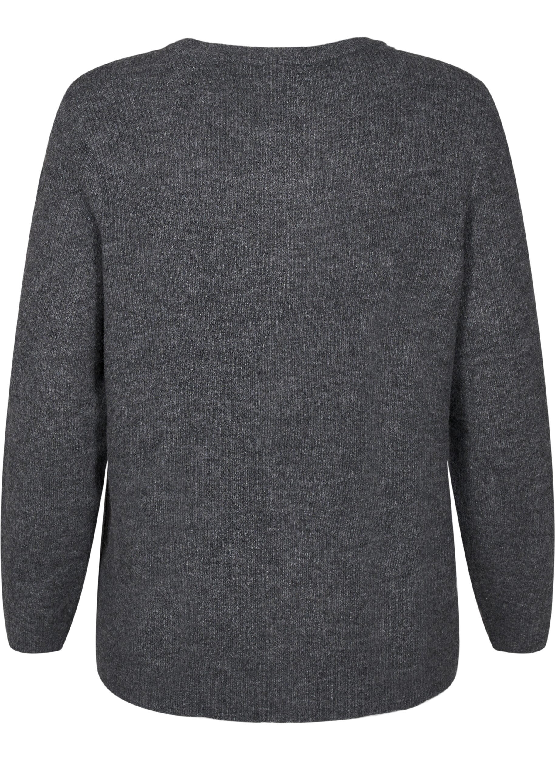 Zizzi Melerad tr&ouml;ja med rund halsringning, Dark Grey Black Mel., Packshot image number 1
