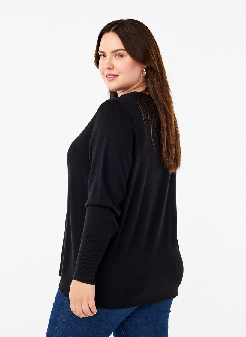 Stickad blus med rund hals, Svart, Model image number 2