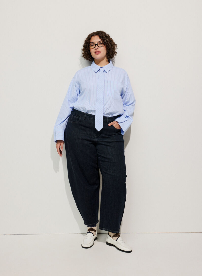 Barrel fit-jeans med h&ouml;g midja, Bl&aring;, Image image number 0