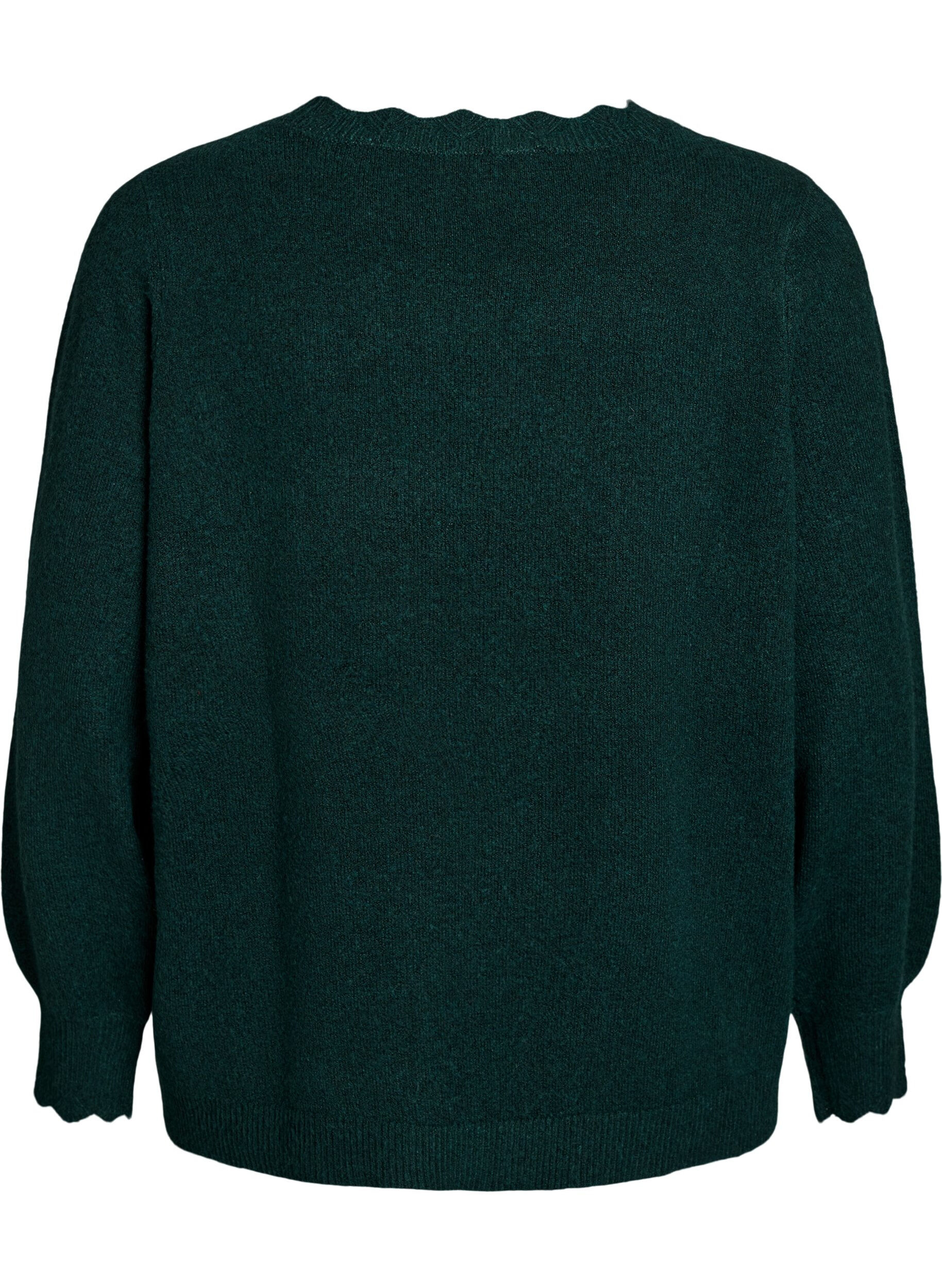 ZizziStickad blus med v&aring;giga kanter, Gr&ouml;n, Packshot image number 1