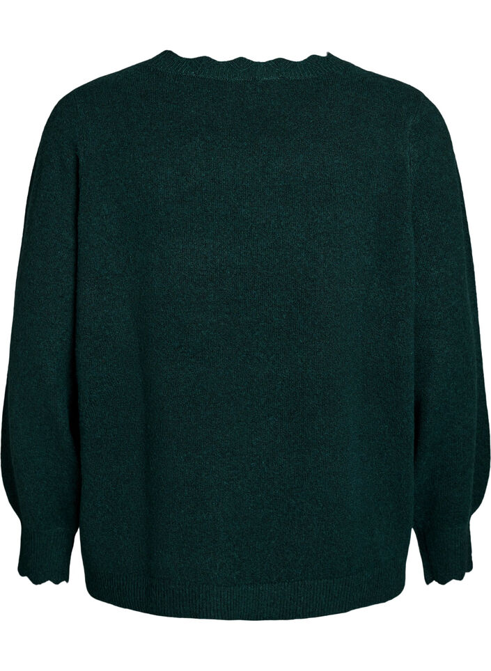 Stickad blus med v&aring;giga kanter, Gr&ouml;n, Packshot image number 1