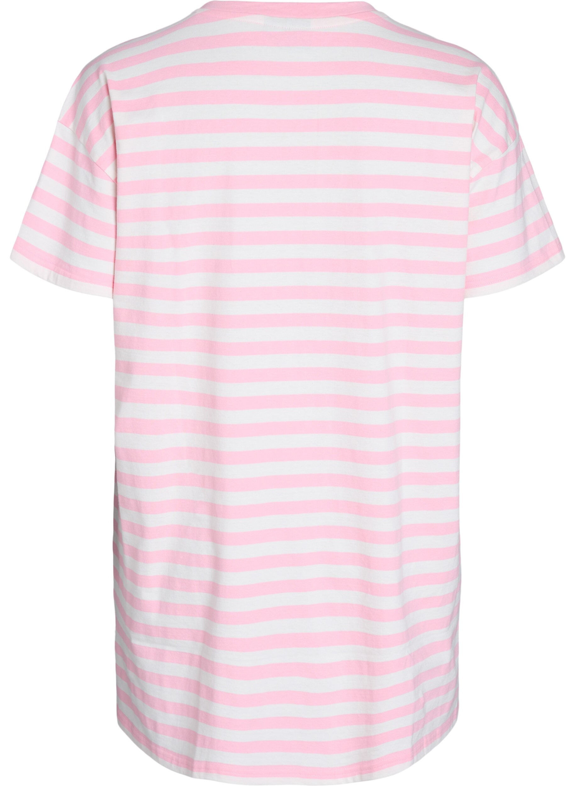 Zizzi L&aring;ng natt-t-shirt i ekologisk bomull med r&auml;nder, Rosa, Packshot image number 1