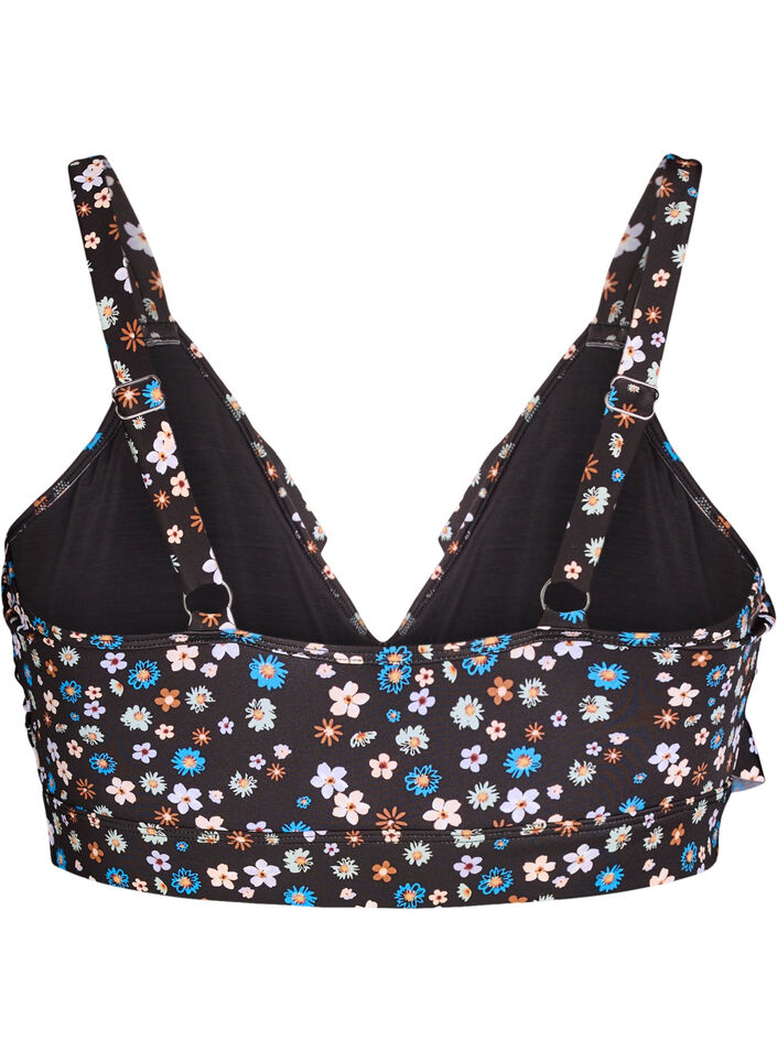 Bikinitopp med blommigt tryck och volangdetaljer, Brun, Packshot image number 1