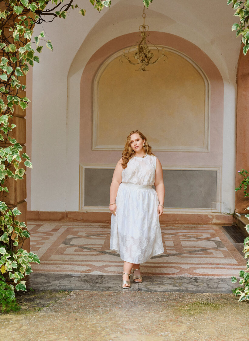 Midikjol i blommig jacquard, Vanilla, Image image number 0