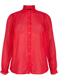 Skjortblus med volanger och mönstrad textur, Tango Red