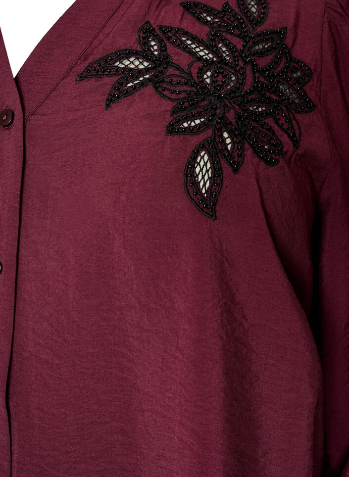 Skjortblus med broderade blomapplikationer, R&ouml;d, Packshot image number 2