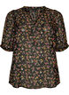 Blus med blommigt m&ouml;nster och v-ringning, Svart, Packshot image number 0