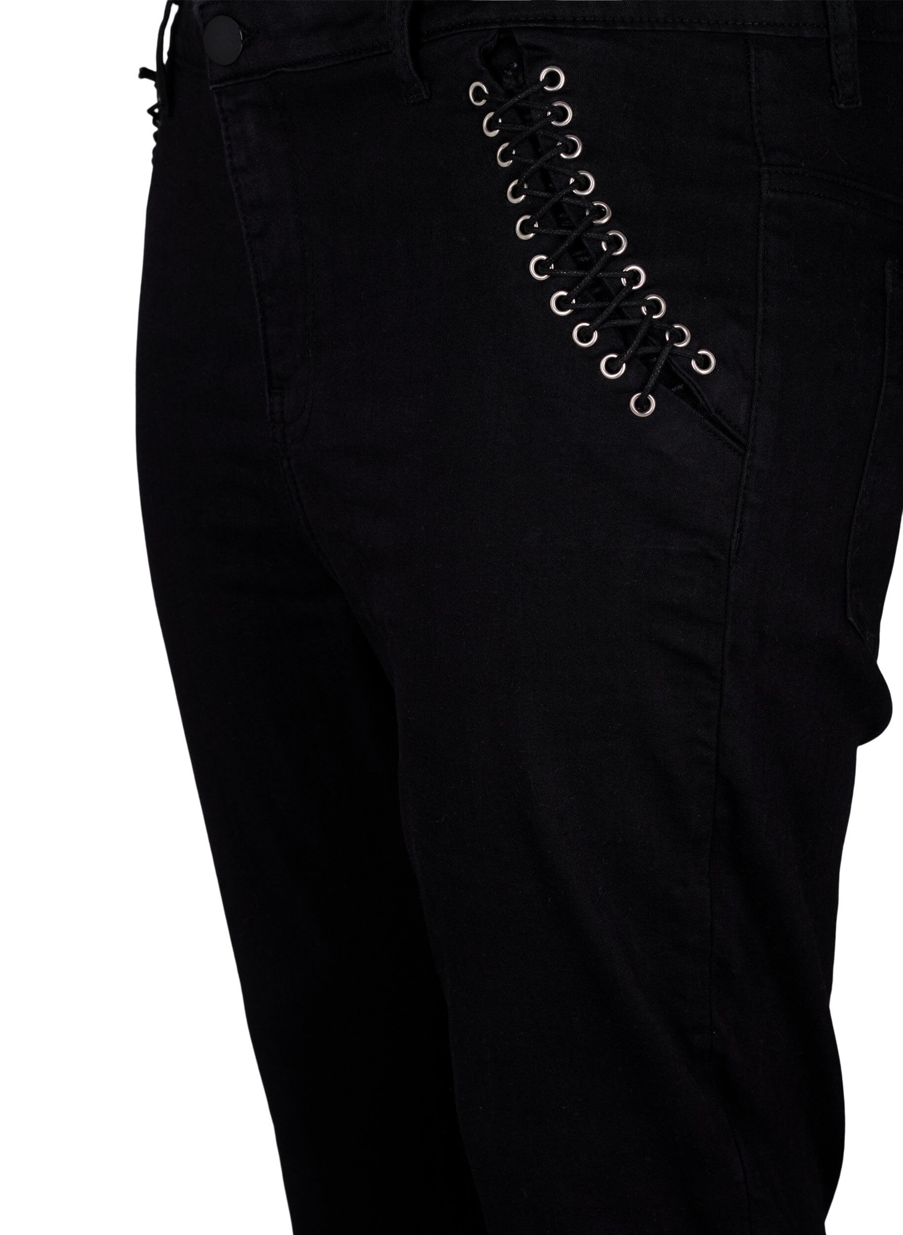 Zizzi Super slim Amy jeans med sn&ouml;rning fram, Black, Packshot image number 2