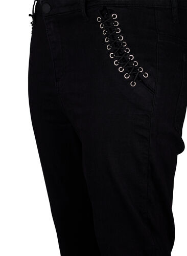 Super slim Amy jeans med snörning fram, Black, Packshot image number 2