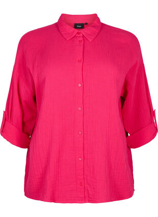 Skjorta med krage av bomullsmuslin, Bright Rose, Packshot image number 0