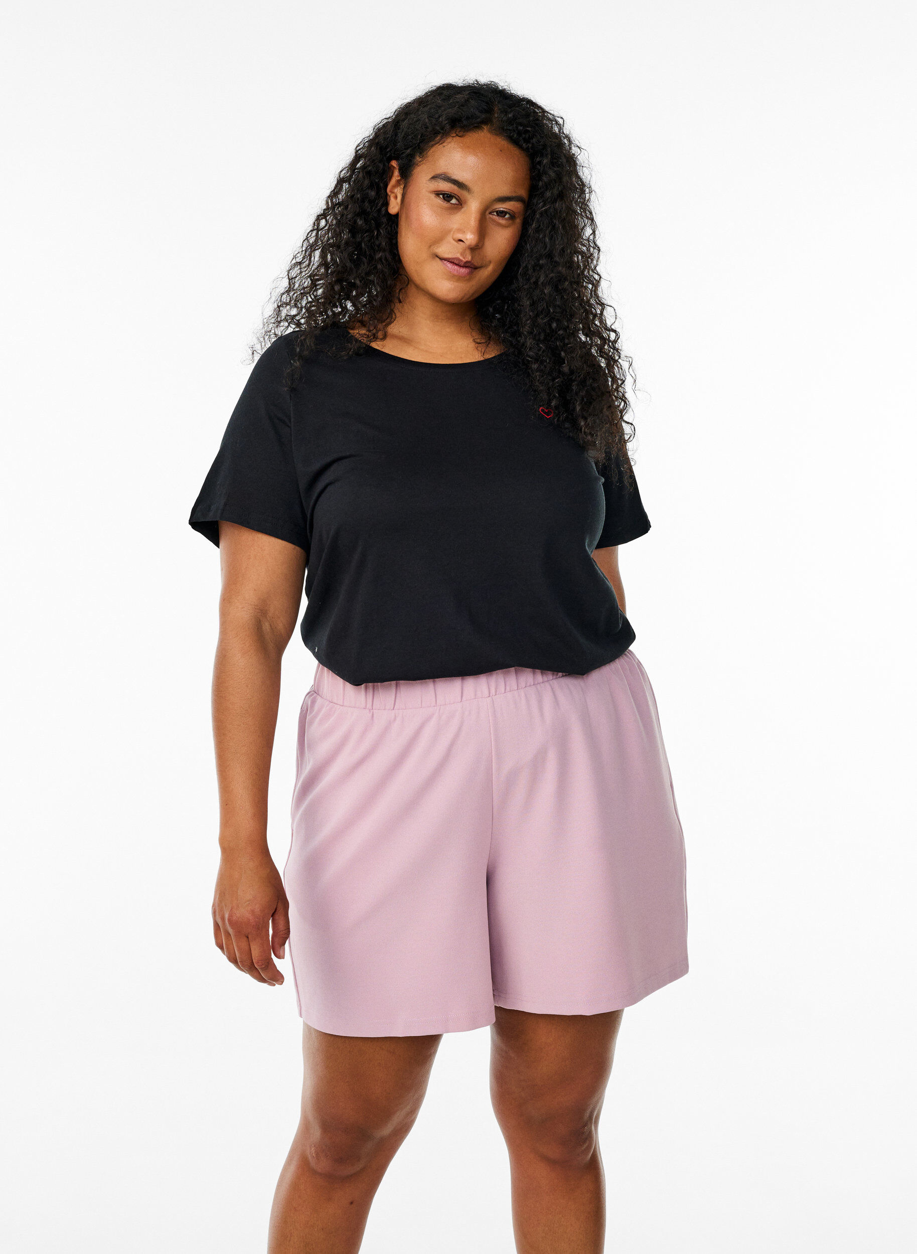 Zizzi FLASH - L&ouml;st sittande shorts med fickor, Rosa, Model image number 0