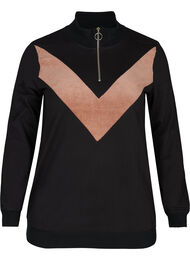 Höghalsad sweatshirt med blixtlås, Black w. Burlwood