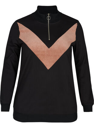 Höghalsad sweatshirt med blixtlås, Black w. Burlwood, Packshot image number 0