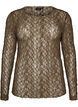 Blus i mesh med m&ouml;nster och glittertr&aring;d, Brun, Packshot image number 0