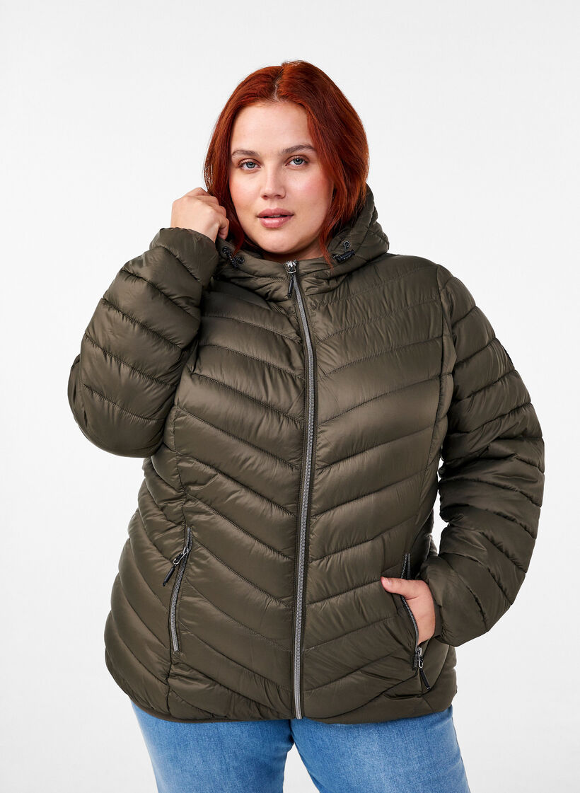 L&auml;ttviktsjacka med huva, Gr&ouml;n, Model image number 0