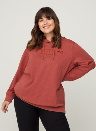 Sweatshirt med huva och tryck, Burnt Henna Mel. , Model image number 0