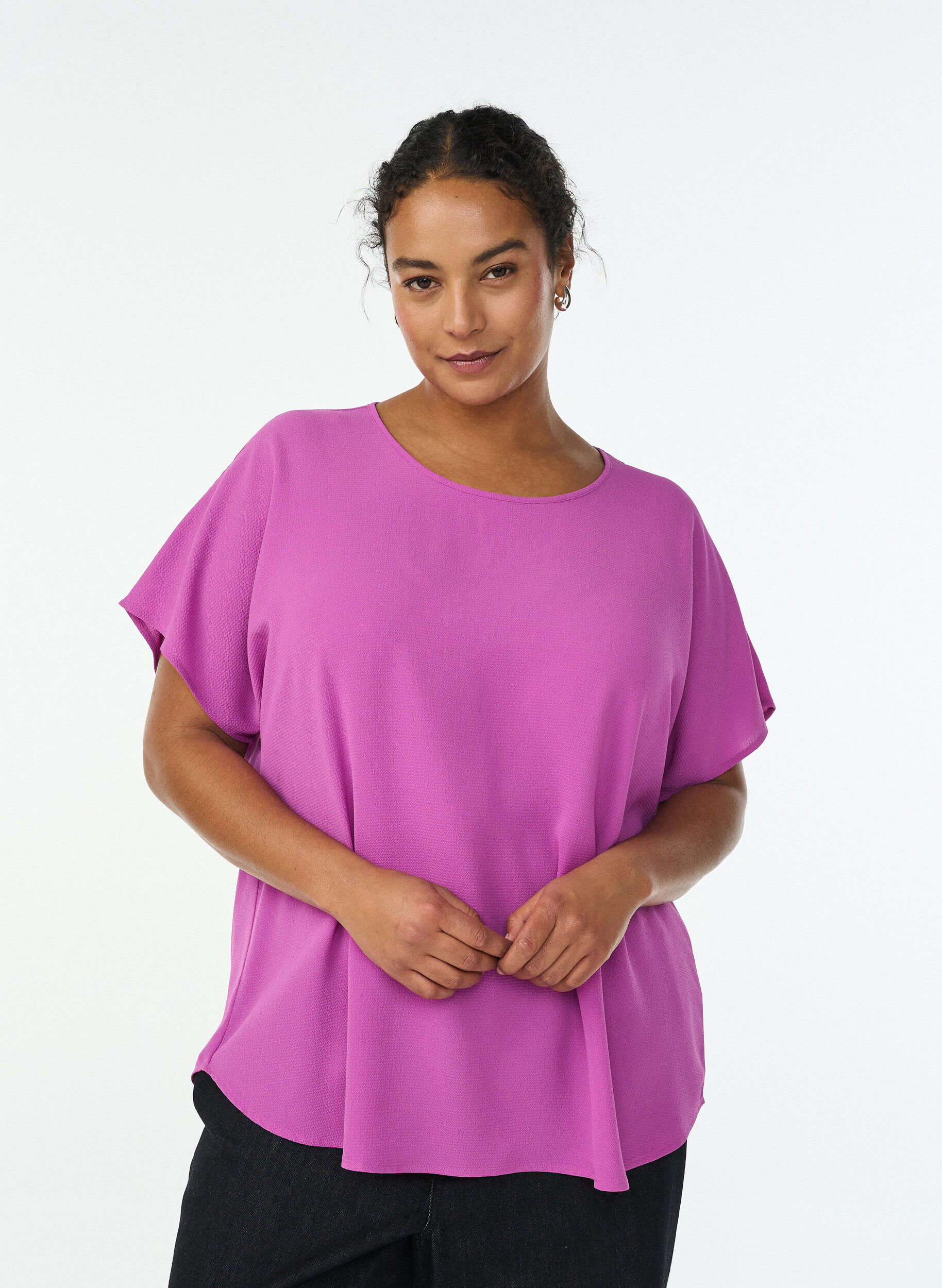 Blus med korta &auml;rmar och rund halsringning, Lila, Model
