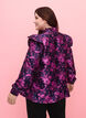 Blus i blommig jacquard med volangdetaljer, Dark Blue Pink, Model image number 1