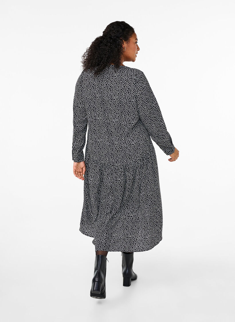 Midi-klänning med långa ärmar, Black Small Flower, Model image number 1