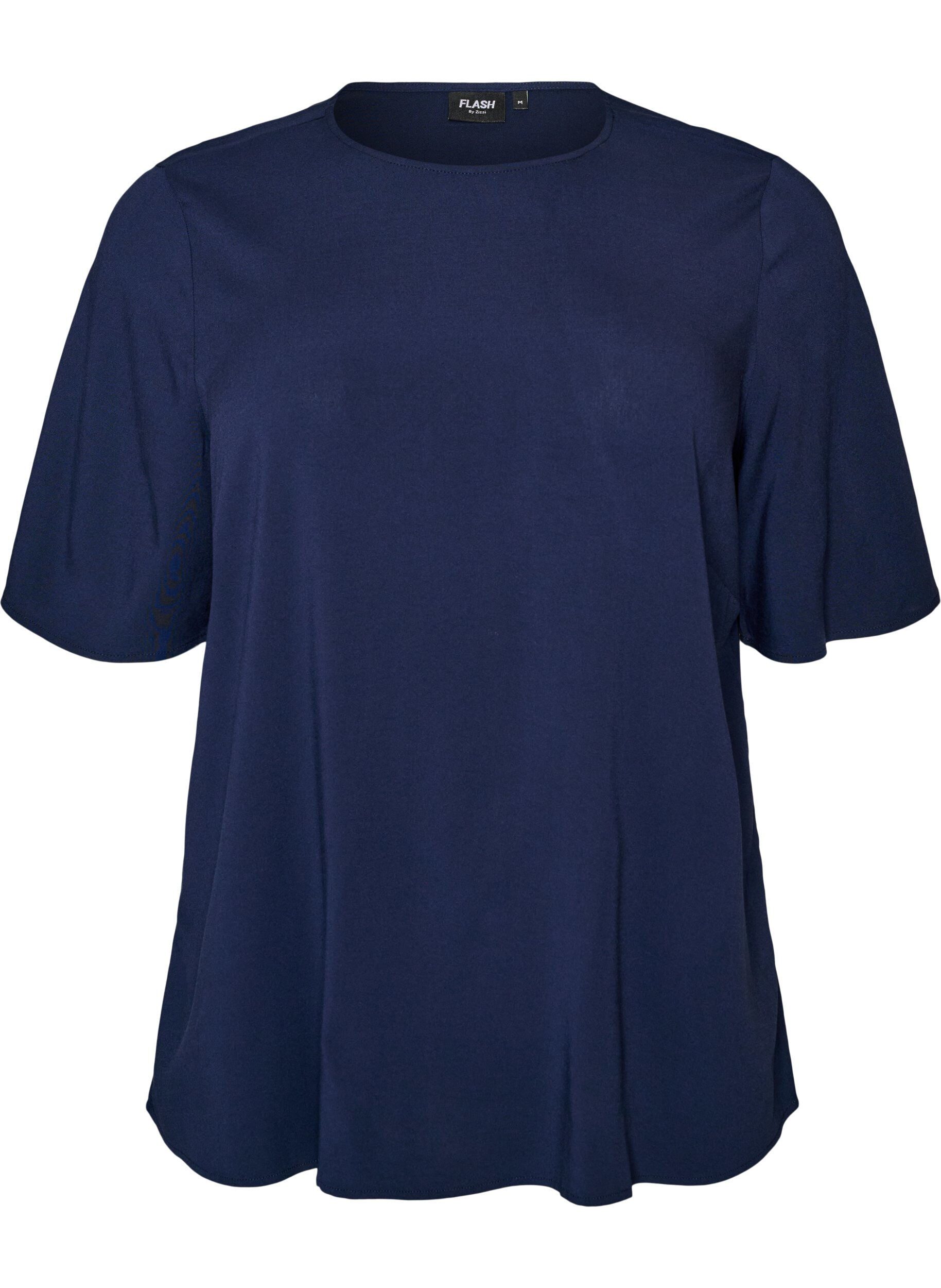 ZizziKort&auml;rmad v&auml;vd blus med rund hals, Bl&aring;, Packshot image number 0
