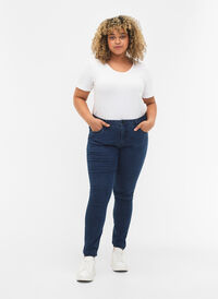 Super slim Amy jeans med hög midja, Dark blue, Model