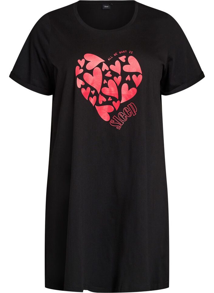 Kort&auml;rmat nattlinne i ekologisk bomull, Svart, Packshot image number 0