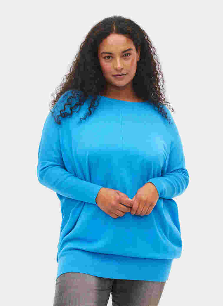 Stickad tunika i vskosblandning, Malibu Blue, Model image number 0