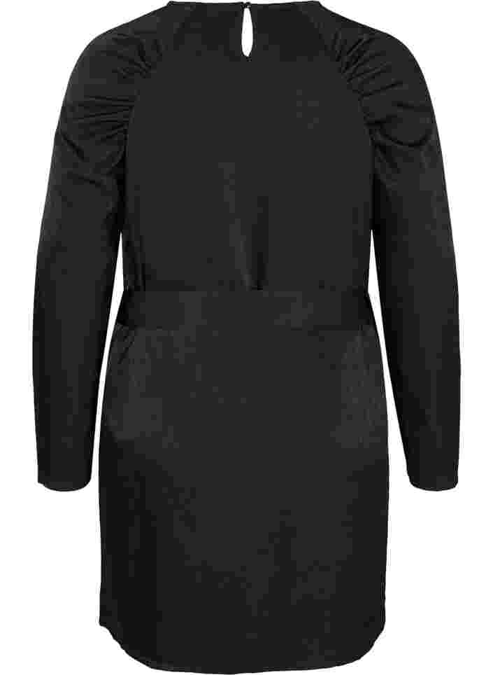 Långärmad klänning med matchande midjebälte, Black, Packshot image number 1