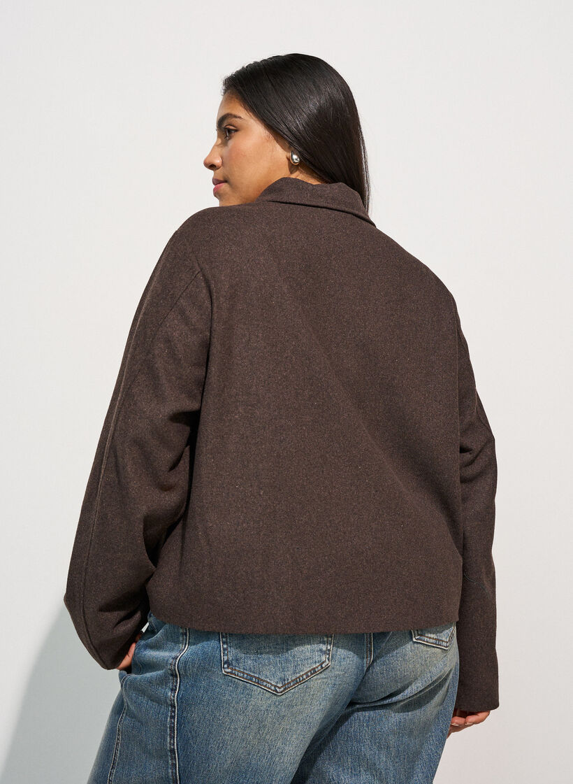 Kort jacka med skjortkrage och dragkedja, Brun, Model image number 2