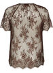 Kort&auml;rmad blus i spets med knytning, Brun, Packshot image number 1