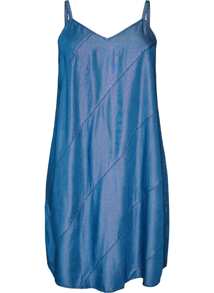 Kl&auml;nning i denimlook i TENCEL&trade; Lyocell med axelband, Bl&aring;, Packshot image number 0