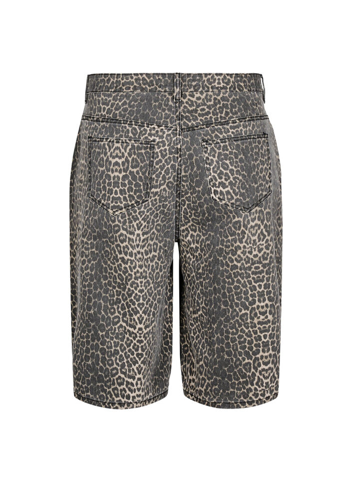 Leopardm&ouml;nstrade jeansshorts i bermuda-modell, Brun, Packshot image number 1