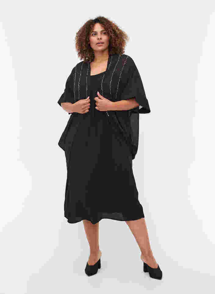 Kimono med 3/4 ärmar och pärlor, Black, Model image number 2