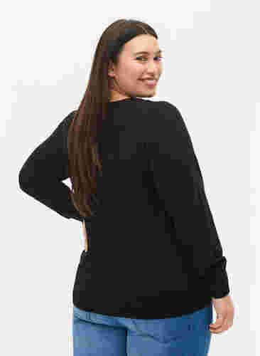 Enfärgad stickad tröja med ribbade detaljer, Black, Model image number 1